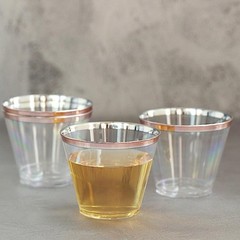 CLEAR ROSE GOLD RIM 10 oz Plastic Cups Disposable Wedding Party Tableware Sale