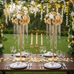 Elegant 10 Pcs Gold Metal Crystal Flower Stands for Wedding Centerpieces