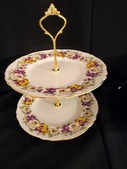 Crown Staffordshire Tiered Dessert Cake Stand Cup Saucer Plate Set Purple