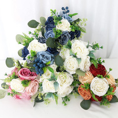 Elegant Navy Blue & White Bridesmaid Bouquet Set of 8 for Weddings