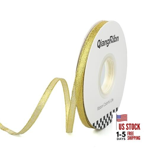 Brassy Glitter Ribbon 1/4Inch 50Yards Sparkly Sheer 1/4inchx50Yards Gold