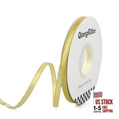 Brassy Glitter Ribbon 1/4Inch 50Yards Sparkly Sheer 1/4inchx50Yards Gold