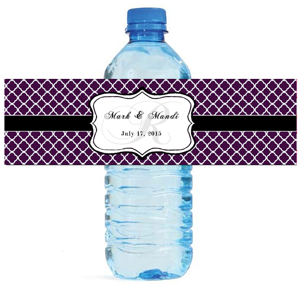 100 Eggplant Pattern Monogram Wedding Water Bottle Labels Engagement Bridal 8″x2