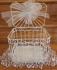 Bird Cage Wedding Card Gift Box White Metal Hinged Top Bow 84 Plastic Scatter…