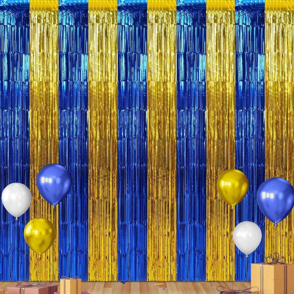 6 Pack 3.3Ft x 6.6Ft Graduation Foil Fringe Curtain Backdrop Decorations, Blu…
