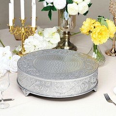 SILVER 18″ wide Round Floral Embossed Cake Stand Cupcake Display Wedding Party