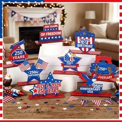 8 Pack 250th Anniversary Patriotic Table Centerpiece – 4th of July Decor, Red Wh