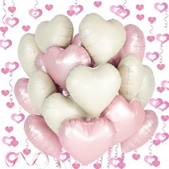 White Heart Balloons, 24Pcs 18Inch Baby Cream White Foil Shaped Love Pink