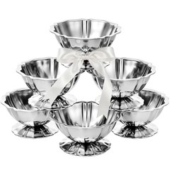 6 Pcs Stainless Steel Ice Cream Bowls Mini Silver Serving Lotus Dwarf Style