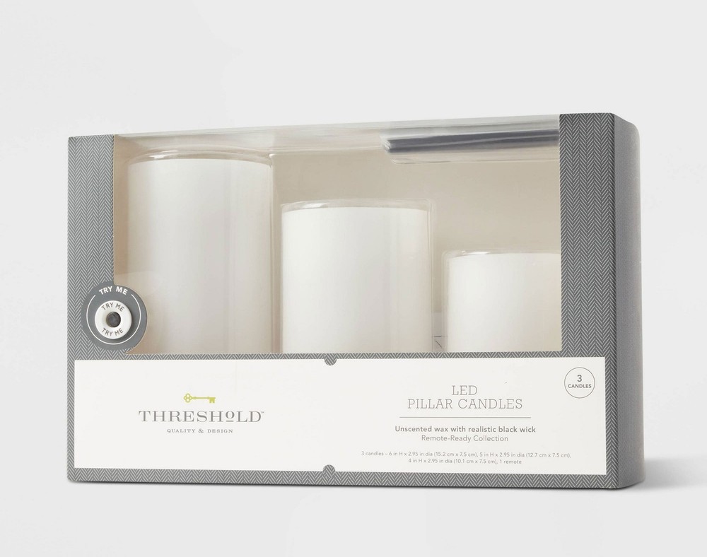3pk 6″ x 3″ LED Flameless Black Wick Candles White – Threshold