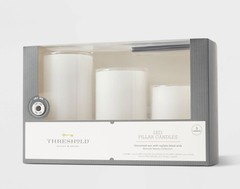 3pk 6″ x 3″ LED Flameless Black Wick Candles White – Threshold