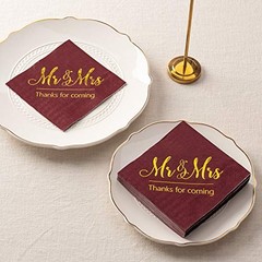 Wedding Napkins Mr Mrs Terracotta Gold Cocktail Dark Red Napkins BurgundyGold