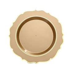 20 GOLD 10.5″ Round Plastic Dinner Plates GOLD Scalloped Rim Events