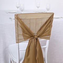 5 Gold Premium Chiffon Wide CHAIR SASHES Wedding Party Reception Decorations