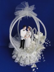 New Vintage Wedding Bliss Bride & Groom Wedding Cake Top, white coat # 424