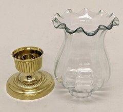Candle Holder Brass Base Fluted Glass Hurricane Shade 4.5″Dia 8″High Set of 2