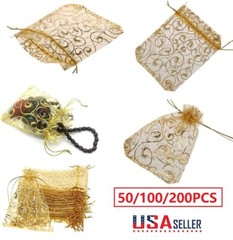 200PCS Sheer Drawstring Organza Jewelry Pouches Wedding Party Favor Gift Bags US