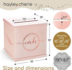 Pink Rose Gold Card Box for Party, Large 10″ Gift Card Box Birthday, Bridal & Ba