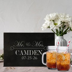 The Wedding Party Store, Mr and Mrs Mason Jar 2 Count (Pack of 1), Clear