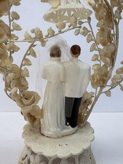 Vintage 1959 Bride Groom 9” Wedding Cake Topper Bell Arch Flowers