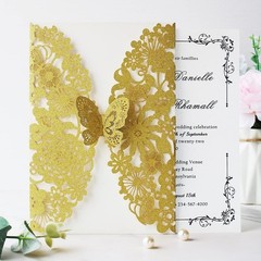Elegant Gold Glitter Butterfly Wedding Invite Set – 50 Count