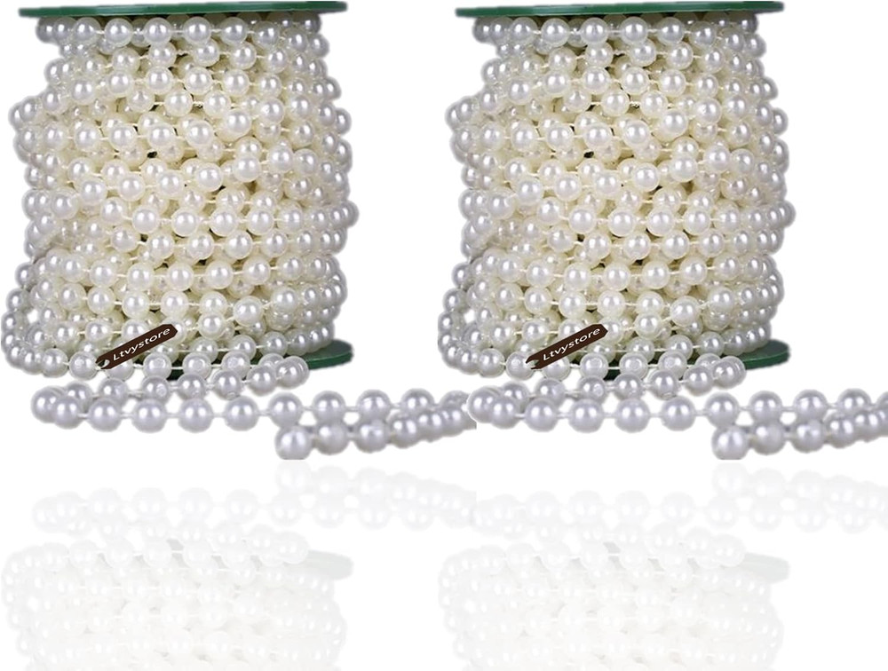 2Pcs 33Feet/10Meter Length Roll Ivory White Pearl String Party Garland Wedding C