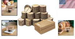 20 Pieces Wooden Place Card Holders with 24 Kraft Paper Cards, Rustic Wood Table