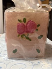 Pink Roses Square Candle Gift Wrapped With White Ribbon Rare Unscented New