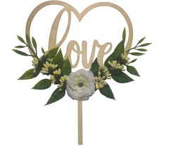 Rustic Wooden Wedding Cake Topper Love Heart Bridal Shower Decor 7×10”