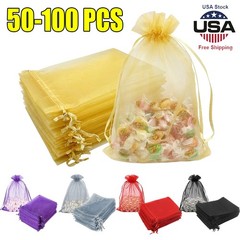 100x Organza Bags 4*6 in Mesh Jewelry Gift Bags, Party Favor Bags & Drawstring