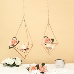 2 pcs Geometric Tealight Candle Holders Metal Lanterns Wedding Home Decorations
