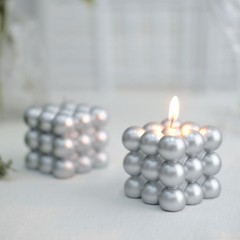 2 SILVER Bubble Cube Unscented Paraffin Wax CANDLES Wedding Centerpieces Events