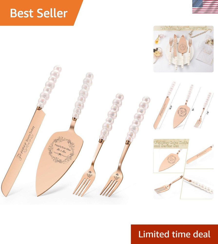 Elegant Rose Gold Cake Cutting Set with Forks & Server – Timeless Wedding Gift