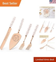 Elegant Rose Gold Cake Cutting Set with Forks & Server – Timeless Wedding Gift
