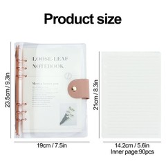 MultiBey A5 Binder 6-Ring Clear Binder Notebook Cover, Rose Gold Round Ring w…
