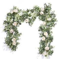 2 Pcs 13FT Artificial Flower Garland Wedding Decor, White Rose White 2 Pcs