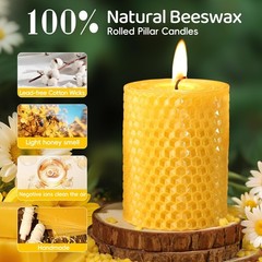 Makalone 3 Pack Natural Beeswax Pillar Candles2.8X4In Handmade Beeswax Rolled