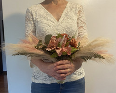 Bridal Wedding Bouquet Hand made Budget Friendly Faux Flowers White Pink Green
