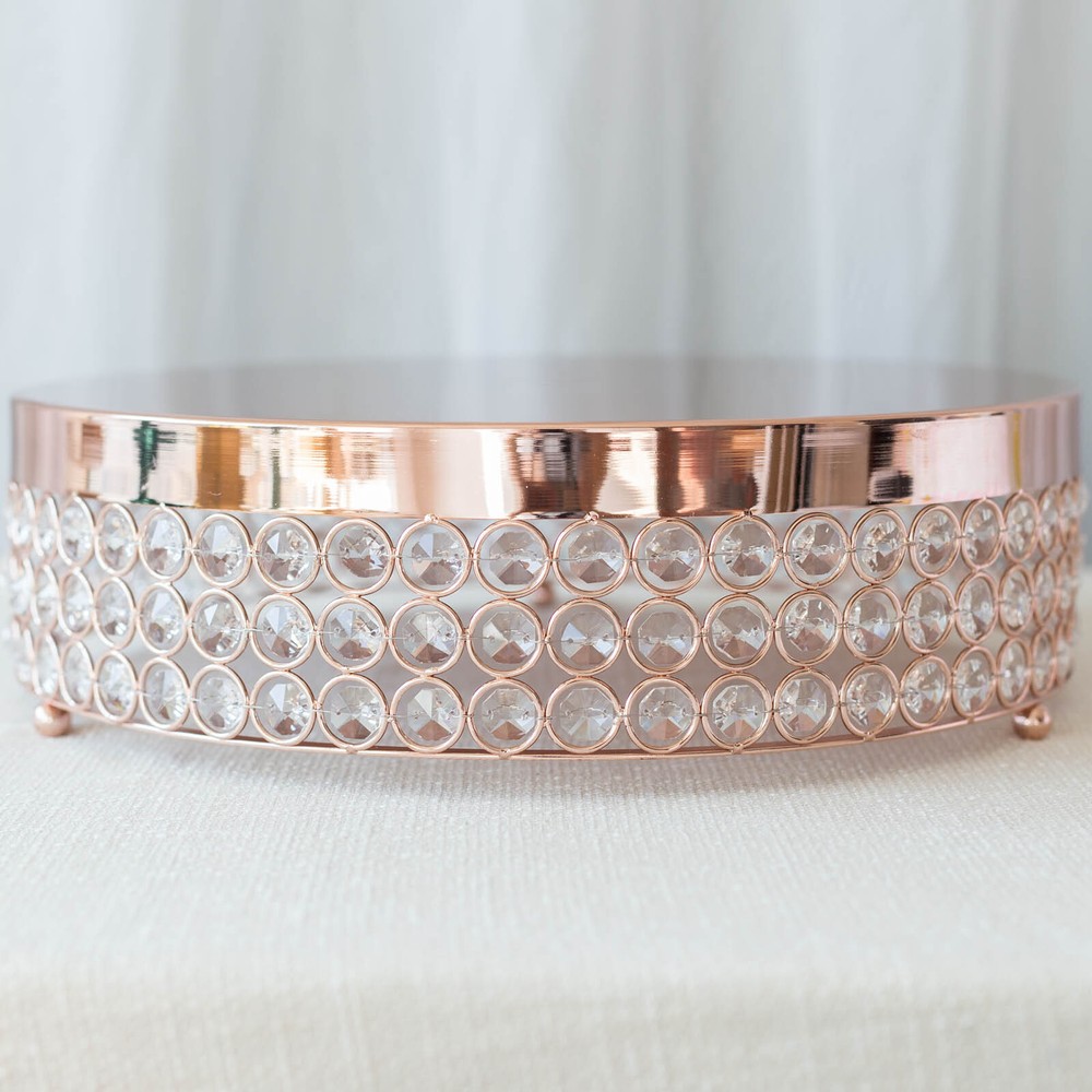 1 Tier ROSE GOLD METAL 13.5″ Cake Stand Crystal Beads Cupcake Wedding Dessert