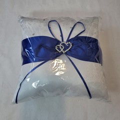 7.8″ Satin Double Hearts Decoration Wedding Ring Bearer Pillow Blue NIP