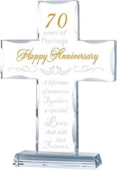 Timeless 70th Anniversary Glass Cross Keepsake – Elegant Décor for Parenthood