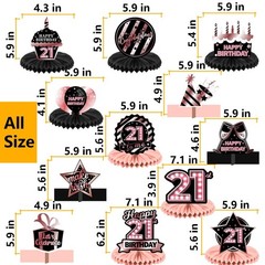 Happy 21st Birthday Rose Gold and Black Table Honeycomb Centerpieces Balloons…