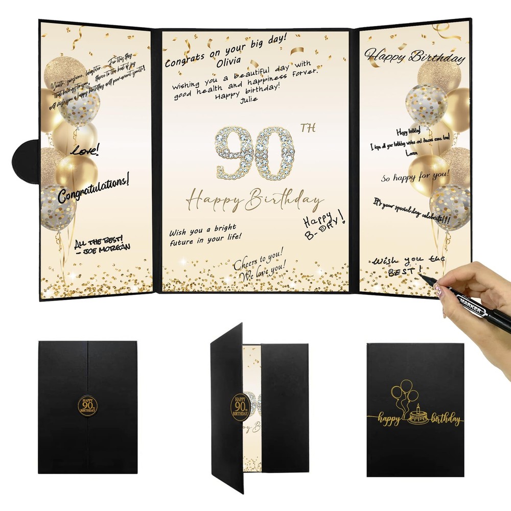 Black Gold 90th Birthday Party Decorations, Happy 90th Birthday Alternative S…