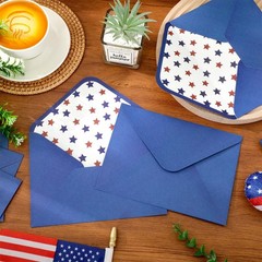 50 Pcs Patriotic Invitation Envelopes Red Blue Star Greeting Card Holders 4th of