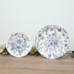50 Dessert and Dinner Plates WHITE with Blue French Toile Pattern Wedding Party