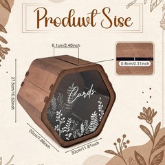 Hexagon Brown Wooden Wedding Card Box Envelope Money Floral Print Rustic Decor