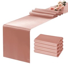 MILVOWOC 5 Pack Rose Gold Satin Table Runners, 12 x 108 Inch Bright Satin Sil…