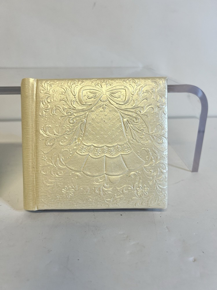 Vintage 1969 Hallmark Wedding Bell Mini Photo Album 3×3 Ivory Embossed w/ Box
