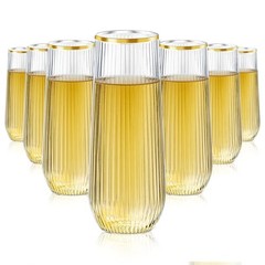 Lueumxc 48 Pack Plastic Champagne Flutes, 9 Oz Ribbed 48pack Gold Rim Ribbed