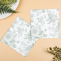 100 Floral Cocktail Napkins White Toile Disposable Paper Napkins 5 Sage Green